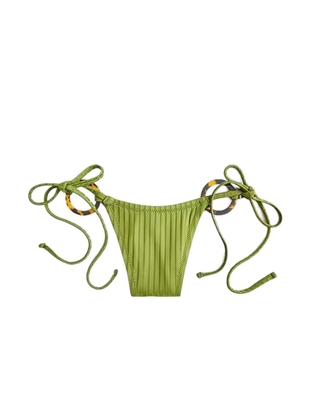 J.Crew Wide Rib Curved Waist Cheeky Bikini Bottom Green S